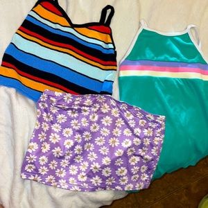 BUNDLE!! Retro vibrant colored crop tops and bodysuit !! Stripes & flowers